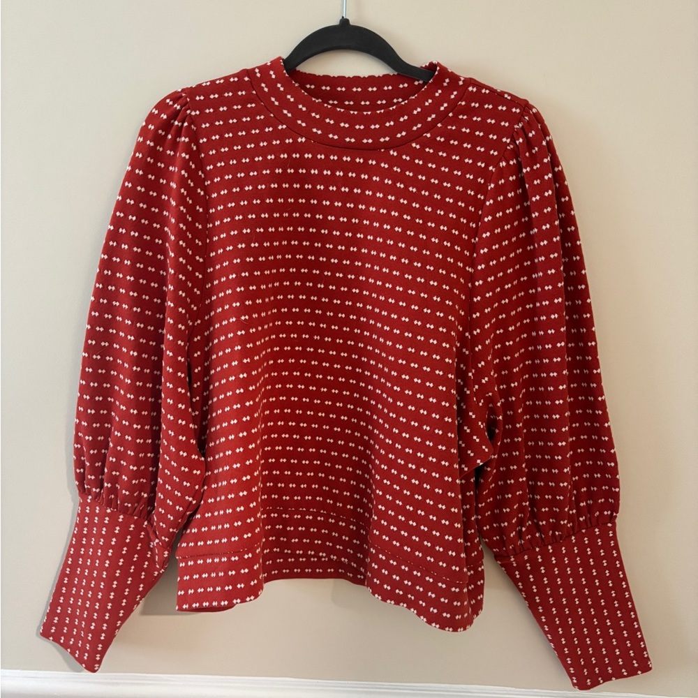 Madewell Puff-Sleeve Mockneck Top in Bow-Tie Jacquard